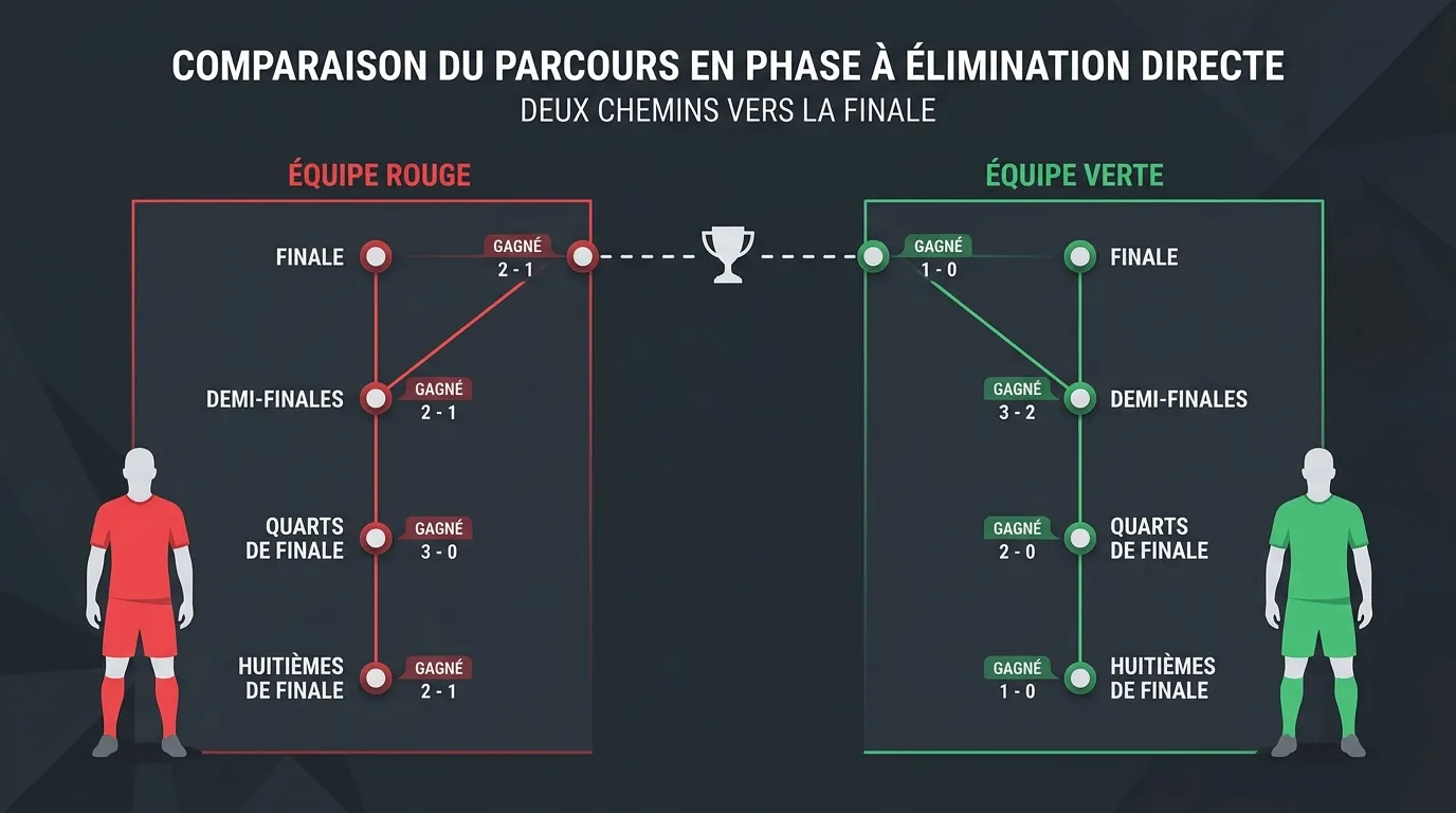 Infographie comparant le parcours du Canada et du Maroc jusqu'aux huitièmes de la Coupe du Monde 2026