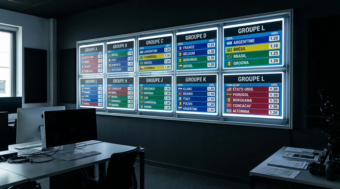 Visualisation des groupes de la Coupe du Monde 2026 avec cotes de qualification