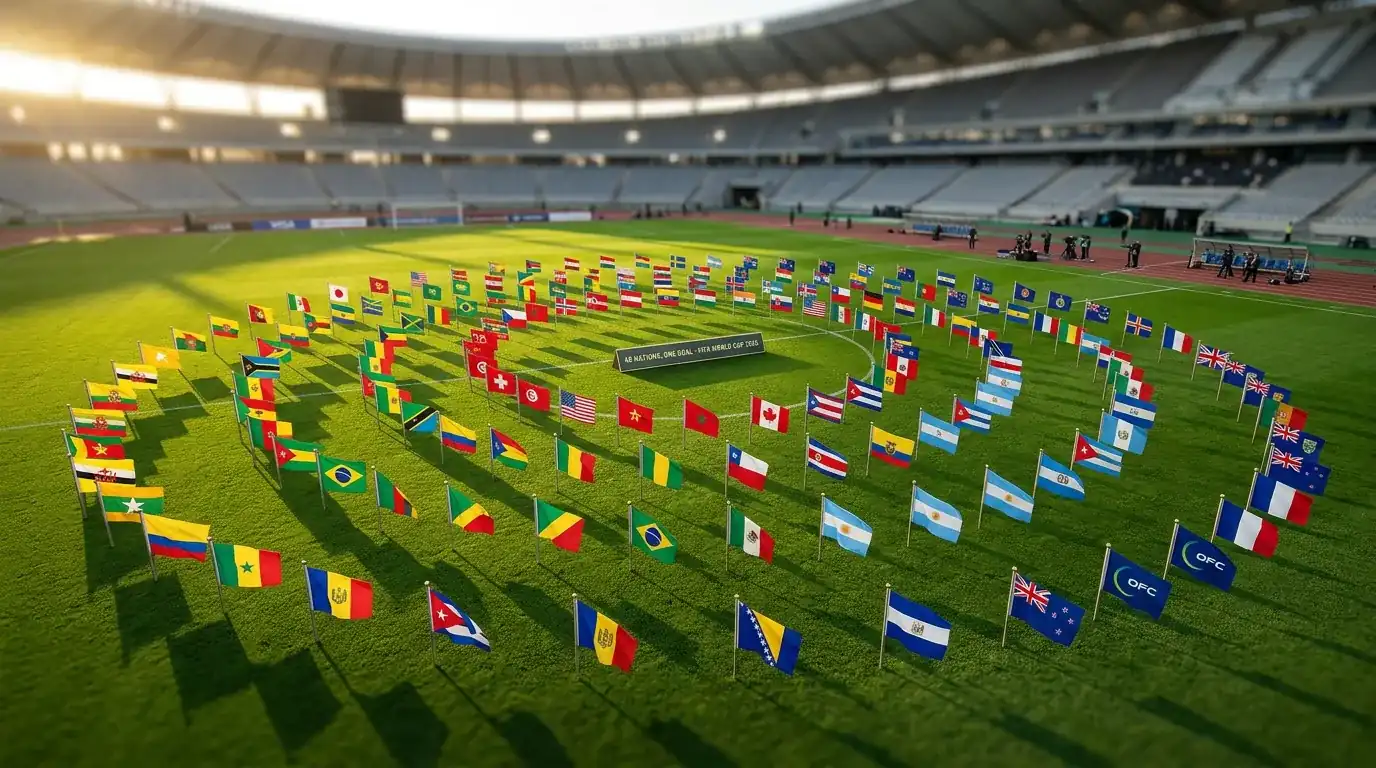Drapeaux des 48 équipes qualifiées pour la Coupe du Monde 2026